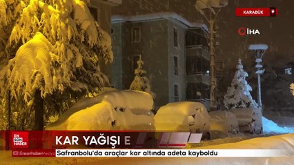 Karabük'te araçlar kar altında adeta kayboldu