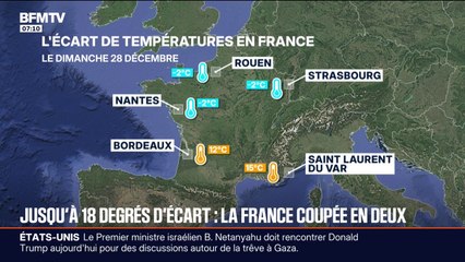 De -2°C à Rouen à 15°C à Saint-Laurent-du-Var, l’écart de température devrait se maintenir entre la partie nord et sud de la France
