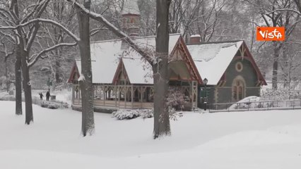 Tempesta di neve, dichiarato lo stato di emergenza a New York, le immagini di Central Park