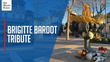 Floral tributes left under Brigitte Bardot statue in Saint Tropez