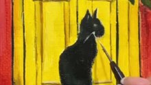 Artist brings online photo of black cat and old red house to life through a beautiful painting