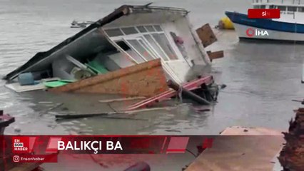 Sinop'ta şiddetli fırtına, balıkçı barınağına zarar verdi