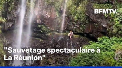 Image d'un sauvetage spectaculaire au bord d'une cascade à La Réunion