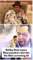 A touching moment as Bobby Deol wears Dharmendra’s shirt for the Ikkis screening