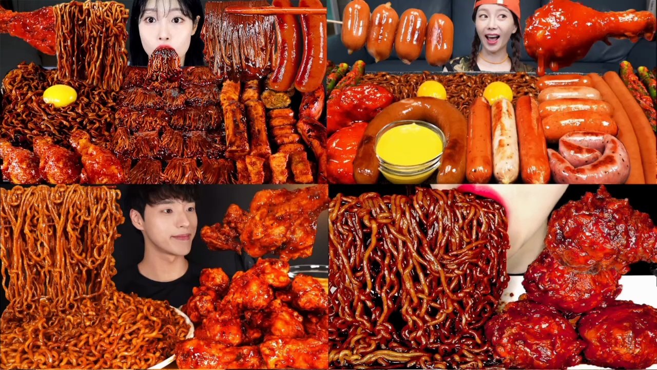 ASMR MUKBANG | KFC FRIED CHICKEN & SPICY FIRE NOODLES | ASMR EATING COMPILATION