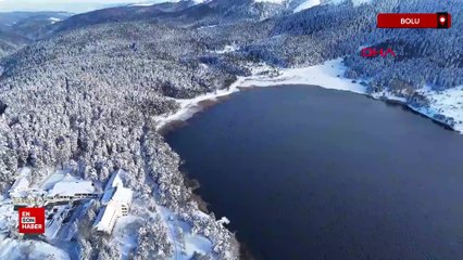 Karla kaplı Bolu Abant’ta eşsiz manzara