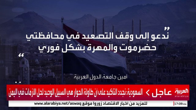 أمين الجامعة العربية: قلقون تجاه عدم تجاوب الانتقالي مع مطالب مجلس القيادة