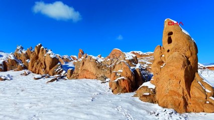 Eğribucak Kayalıkları'nda kış manzarası; Mars'a kar yağmış gibi