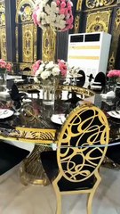 🌹Royal Gold Dining Table | Luxury Furniture Design | Modern Steel & Glass Table Set #shorts #steel#gold #golden #dinningtable