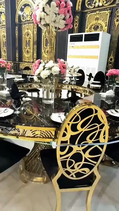 🌹Royal Gold Dining Table | Luxury Furniture Design | Modern Steel & Glass Table Set #shorts #steel#gold #golden #dinningtable