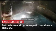 Automóvil se eleva en el aire y termina en alberca de una casa en EE. UU.