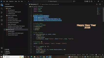 Happy New Year 2026 Animation in Python Turtle | Fireworks & Text Animation 🎆