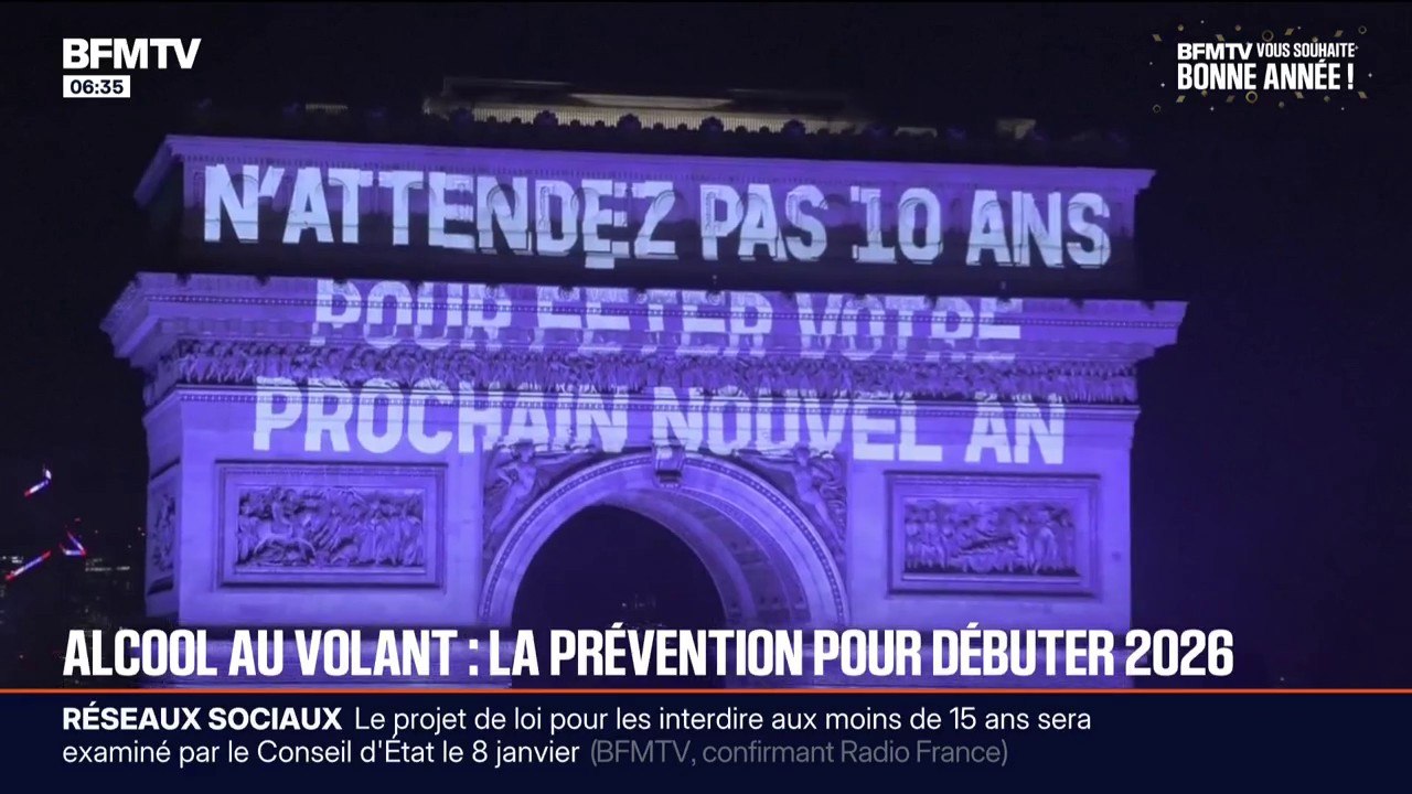 Alcool au volant: un message de prévention diffusé sur l'Arc de Triomphe par l'association Antoine Alléno