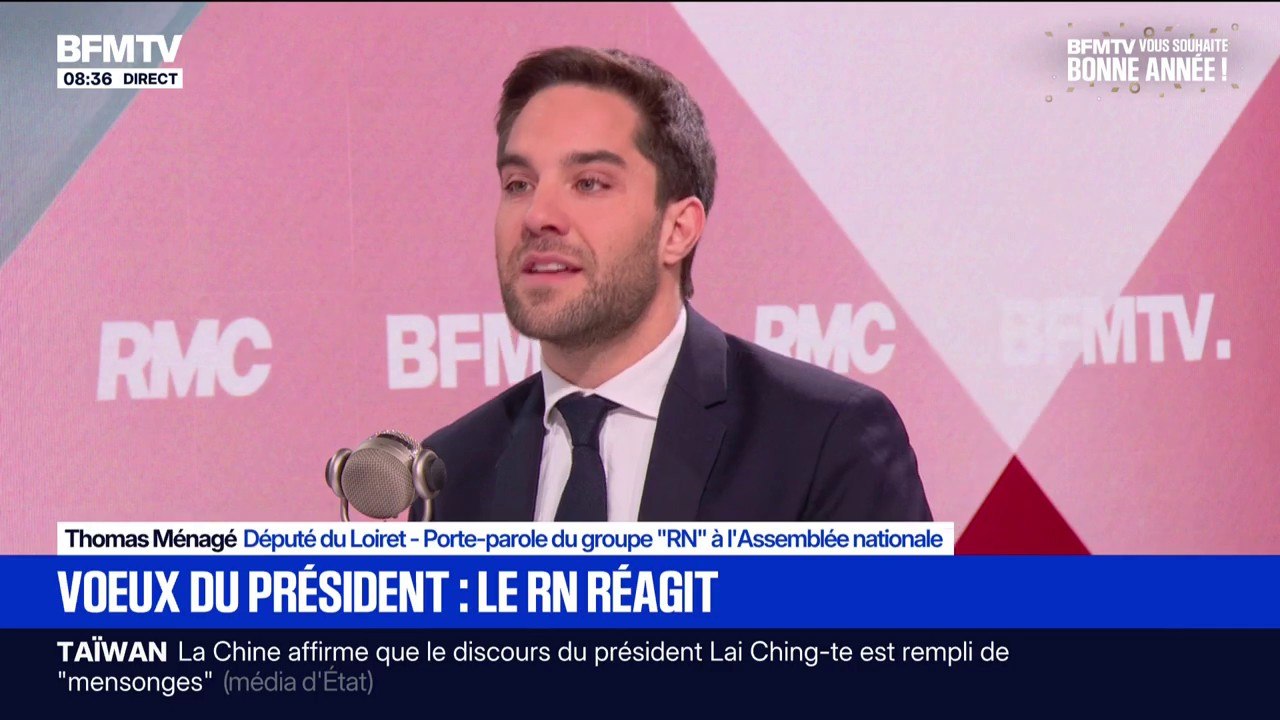 Vœux d'Emmanuel Macron: "Ce qui aurait été utile, ça aurait été d'annoncer une dissolution", réagit Thomas Ménagé (RN)