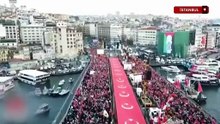 Nehirden denize özgür Filistin! İstanbul Galata Köprüsü'nde tarihi gün: On binlerin tek yürek olduğu o anlar havadan görüntülendi