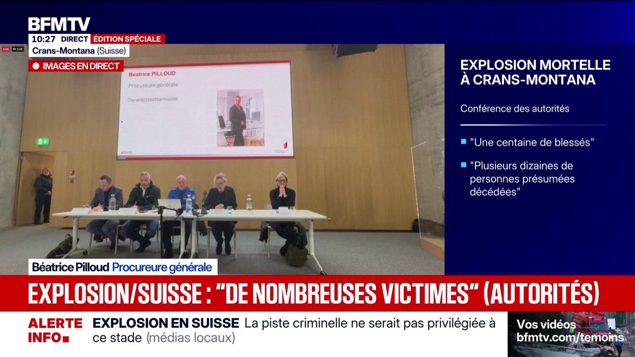 Explosion à Crans-Montana: "Nous dénombrons une centaine de blessés, la plupart grièvement, et plusieurs dizaines de personnes sont présumées décédées", indique le commandant de la police cantonale