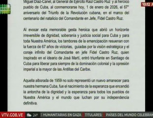 Venezuela felicitó al pueblo heroico de Cuba por sus 67°años del triunfo de la Revolución