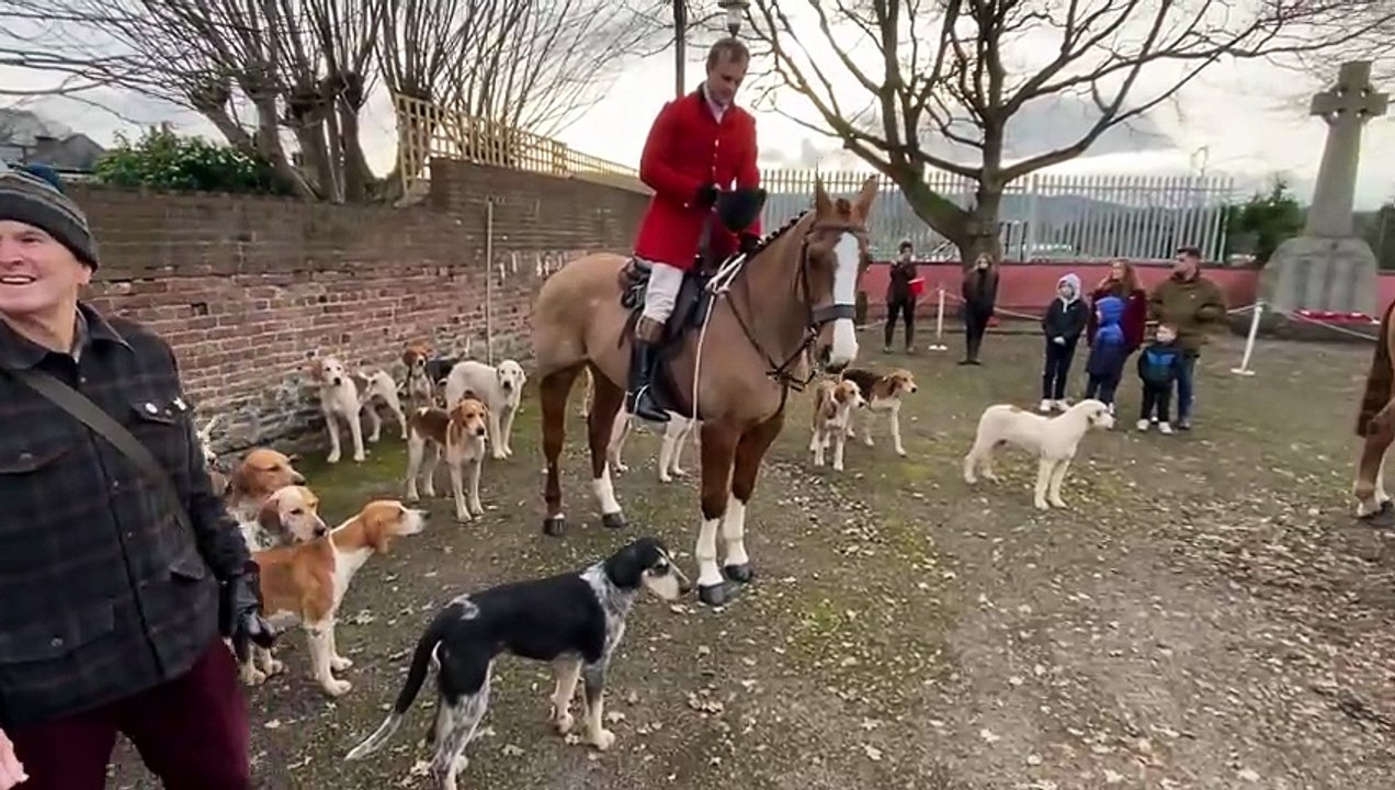 Monmouthshire Hunt master Charlie Dando addresses the crowd at the annual New Year's Day ride in Monmouth