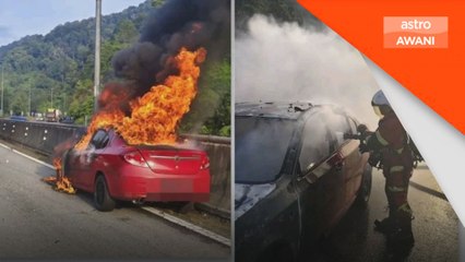 Kereta hangus selepas kemalangan, dua warga emas cedera