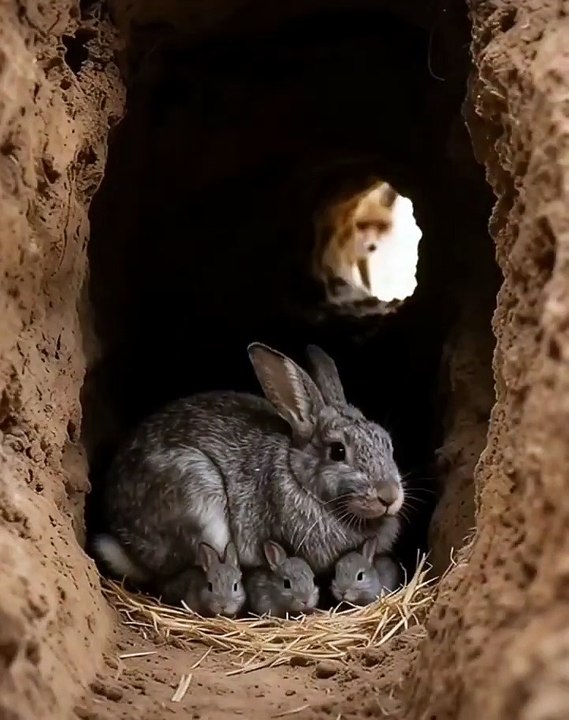 Rabbit protected bunny from fox