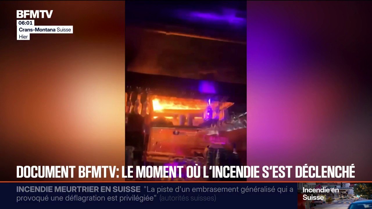 DOCUMENT BFMTV. Le moment où l'incendie s'est déclenché dans le bar de Crans-Montana en Suisse