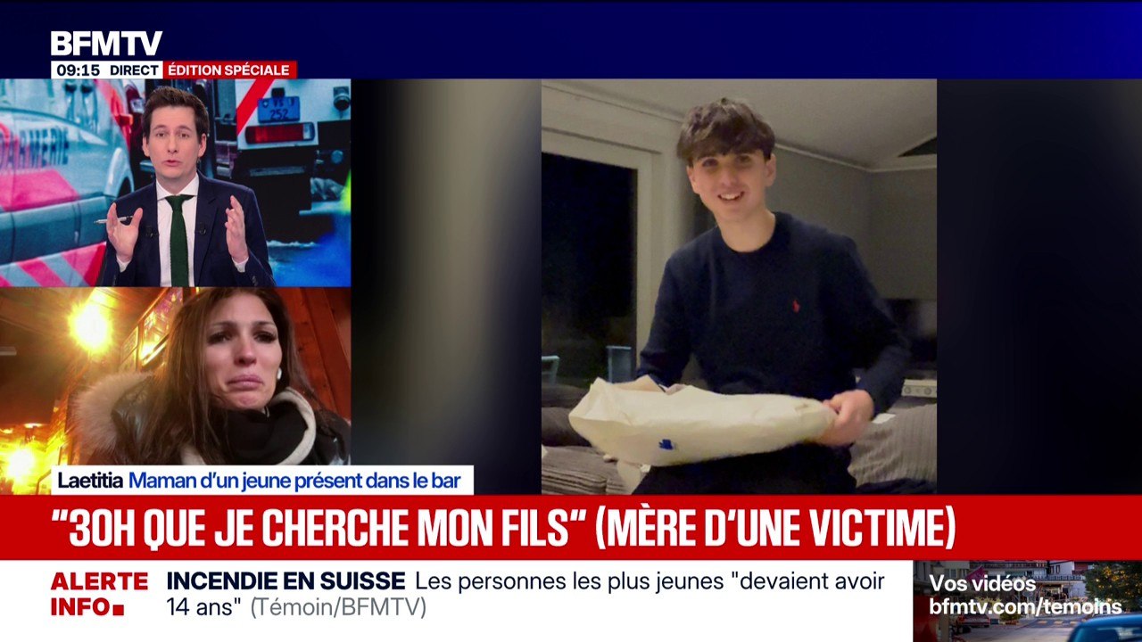 "Sur les onze de la tablée de mon fils, il n'y en a qu'un seul qui a été retrouvé":  le témoignage de la mère d'un Français porté disparu après l'incendie de Crans-Montana