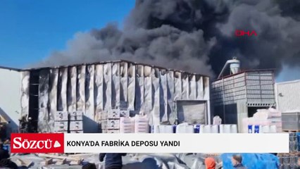 Konya'da fabrika deposu yandı; siyah duman gökyüzünü kapladı