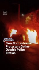 Fires Burn as Iranian Protesters Gather Outside Police Station