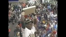 Rickey Henderson (OAK) swipes his 939th career stolen base, breaking Lou Brock's all-time record (5/1/91)