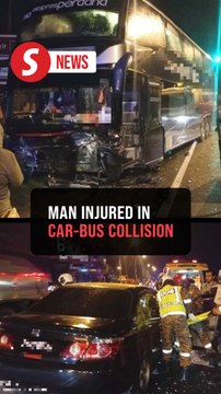 Driver suffers arm and leg fractures after car collides with bus