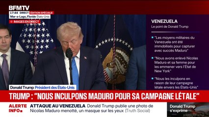 Capture de Nicolás Maduro: "Nous allons rester" au Venezuela "jusqu'à ce qu'une transition (politique) ait lieu", déclare Donald Trump