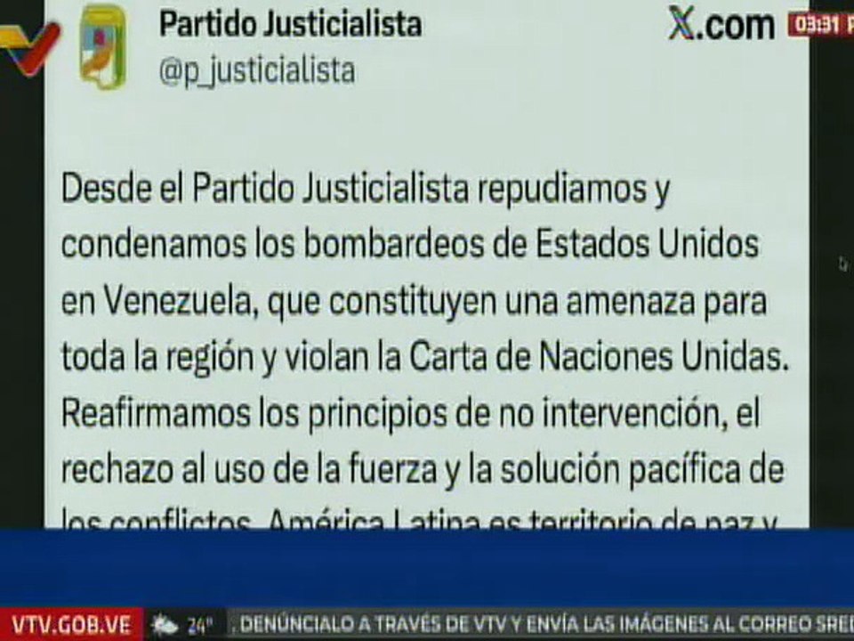Partido Judicialista condena bombardeos de EE. UU. en territorio de Venezuela