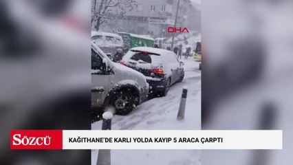 Kağıthane’de karlı yolda kayıp 5 araca çarptı; motokurye ölümden döndü