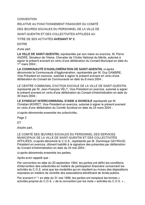CONVENTION.COS SAINT QUENTIN AVENANT N° 2 COR