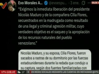 Evo Morales: Exigimos liberación inmediata del pdte. Nicolás Maduro y la compañera Cilia Flores