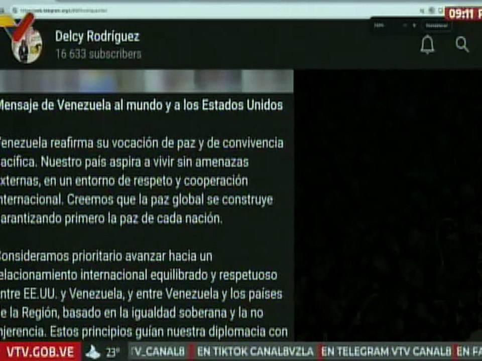Presidenta encargada Delcy Rodríguez: Nuestro país aspira a vivir sin amenazas externas