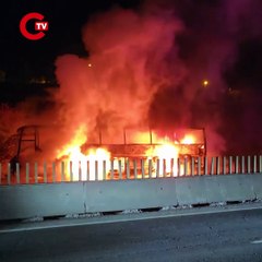 Otoyolda 39 yolcusu bulunan otobüs alev alev yandı