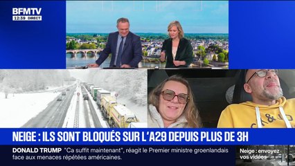 "Tout le monde est bloqué": ces deux automobilistes sont bloqués sur l'A29 enneigée depuis plus de trois heures