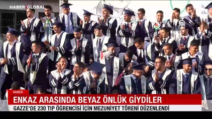 Enkaz arasında beyaz önlük giydiler: Gazze'de 230 tip öğrencisi için mezuniyet töreni düzenlendi