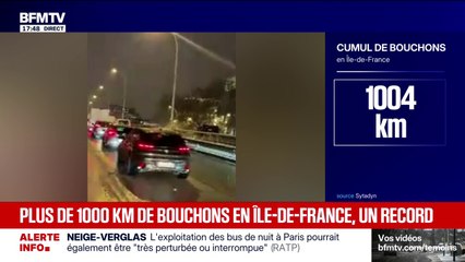 Neige-verglas: plus de 1.000 km de bouchons sont recensés en Île-de-France