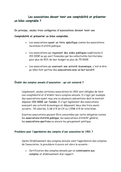 Les associations devant tenir une comptabilité et présenter un bilan comptable