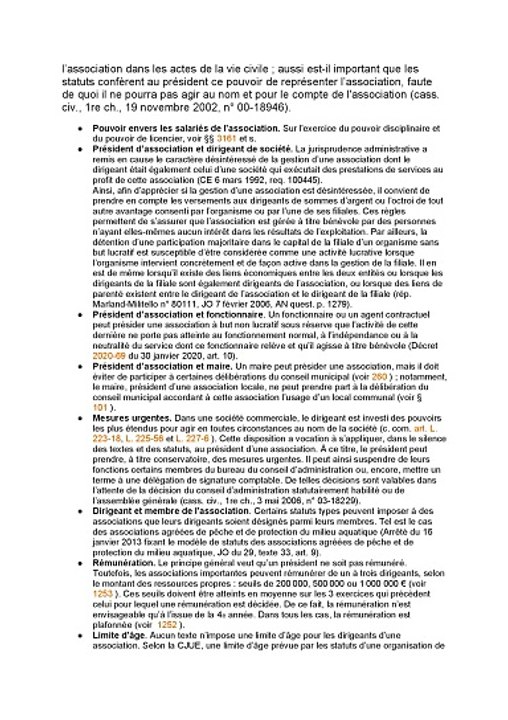 Régime juridique President et Administrateur association
