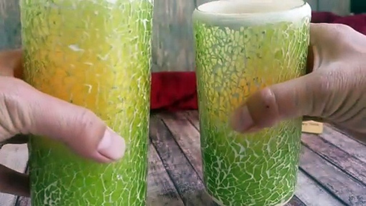 Green Mosaic Glass Flameless LED Candle with Realistic Recessed Wick