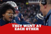 Stefon Diggs and Mike Vrabel go at each other during Patriots game