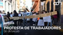 Trabajadores del sector salud se manifiestan por falta de pago en Veracruz