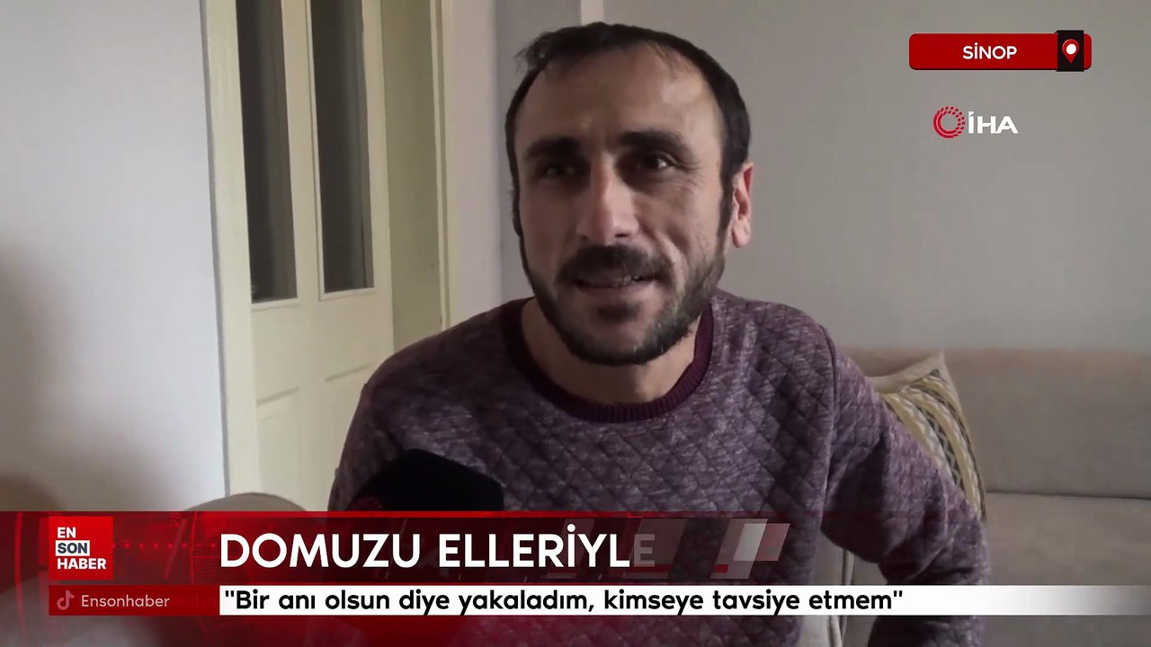 Sinop'ta karlı yolda domuzu elleriyle yakalayan adam konuştu