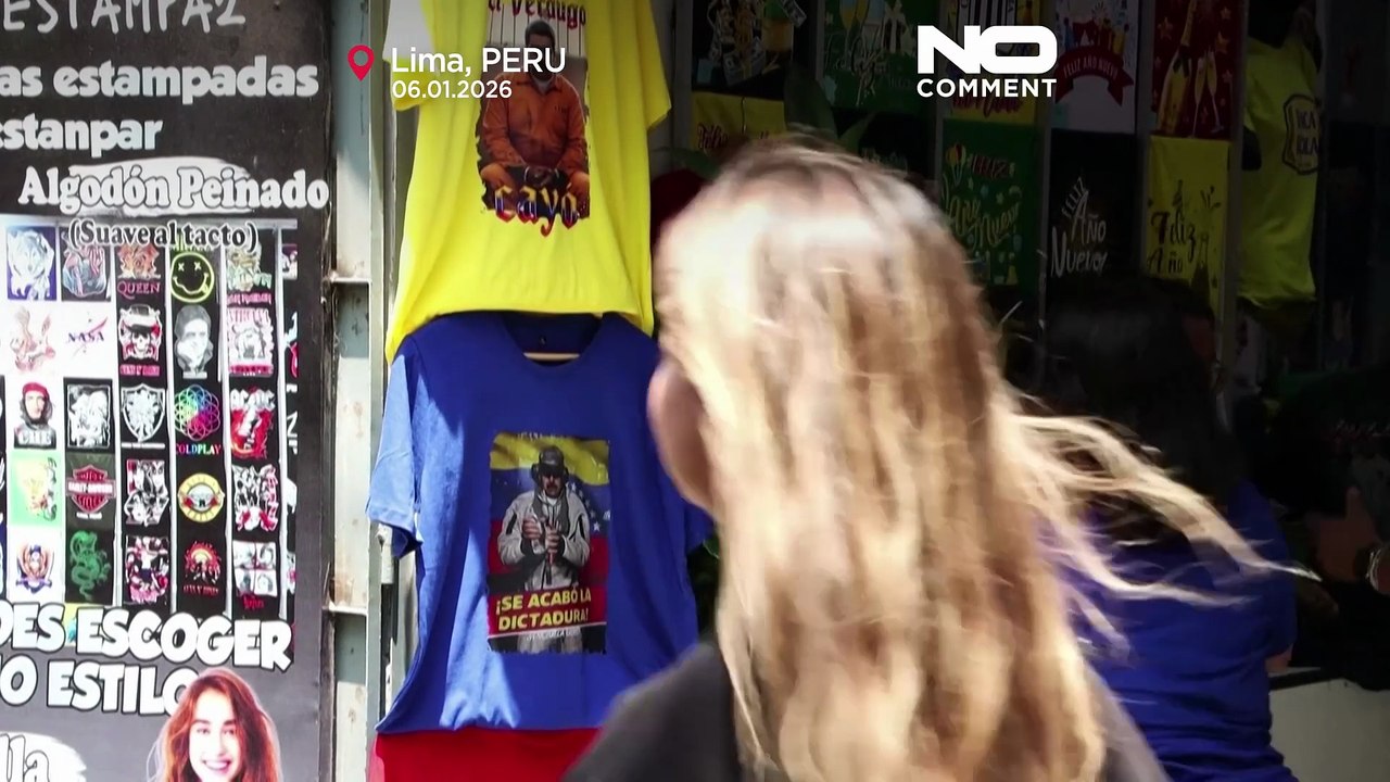 Venezolanische Migranten in Peru verkaufen T-Shirts mit Bild des festgenommenen Präsidenten Maduro