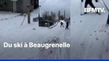Neige à Paris: un skieur arpente les quais de Seine à Beaugrenelle