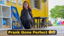 Girls team up to pull off a trash bag prank on their coworkers