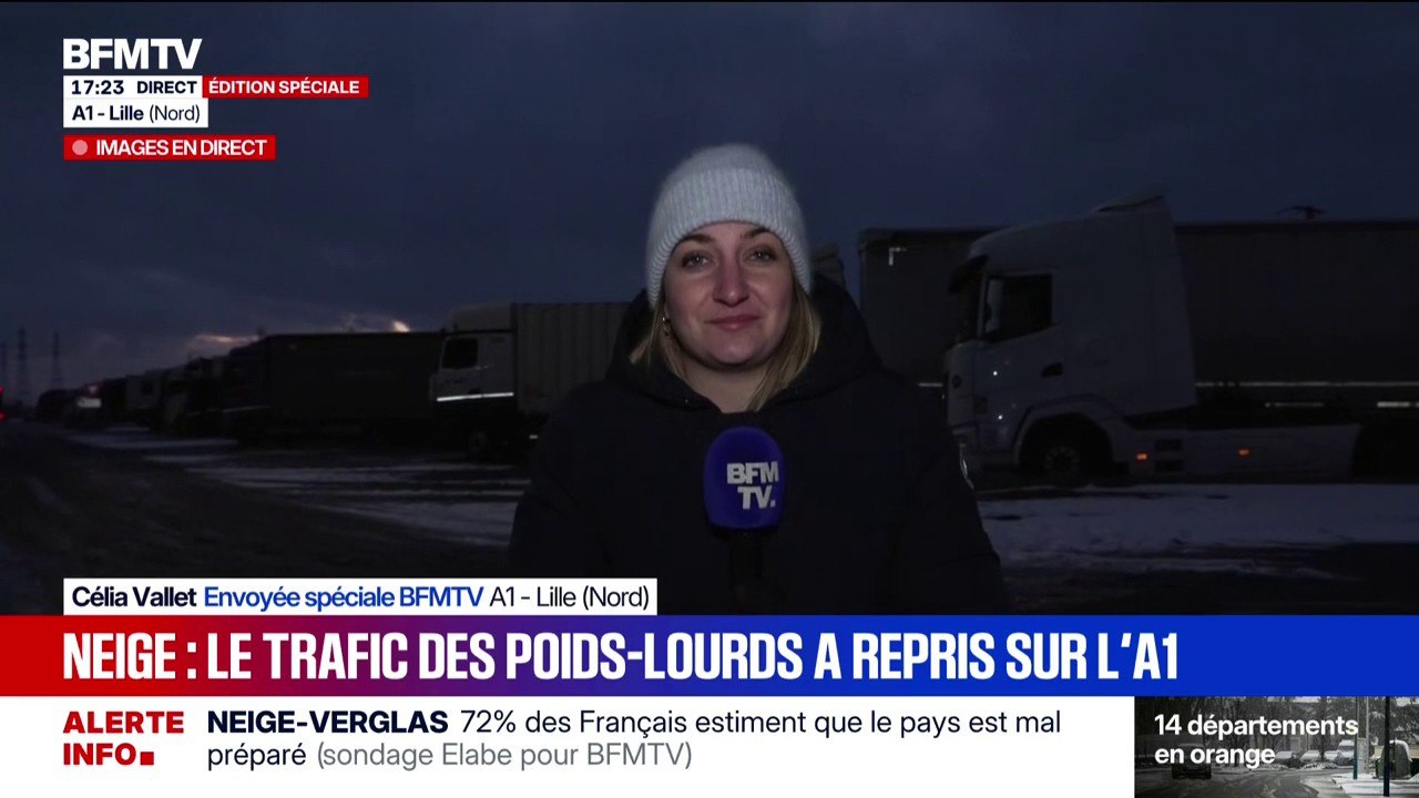 Neige-verglas: le trafic des poids lourds a repris sur l'A1